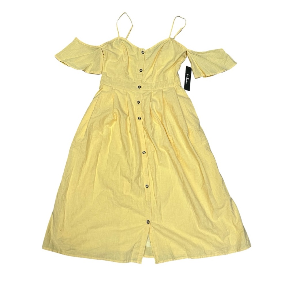 New Lulu’s I've Got Love Yellow Off-the-Shoulder Midi Dress sz Small